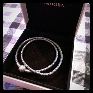PANDORA Double Braided Leather Bracelet - Size 2